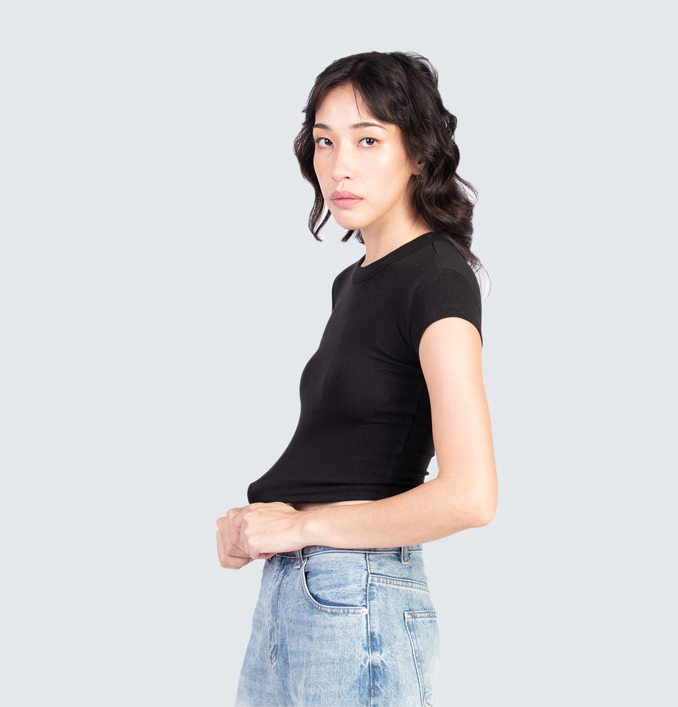 Cleo Black Short Sleeve Crop Top
