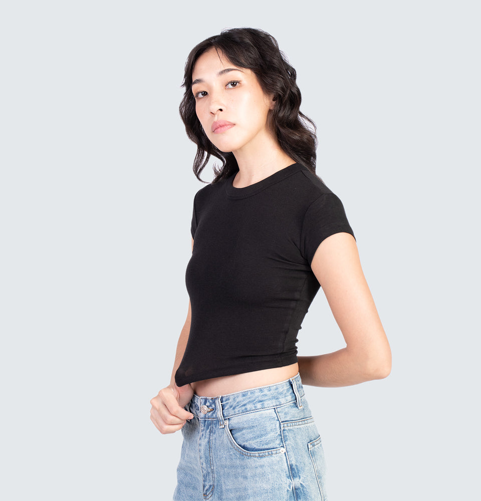 Cleo Black Short Sleeve Crop Top