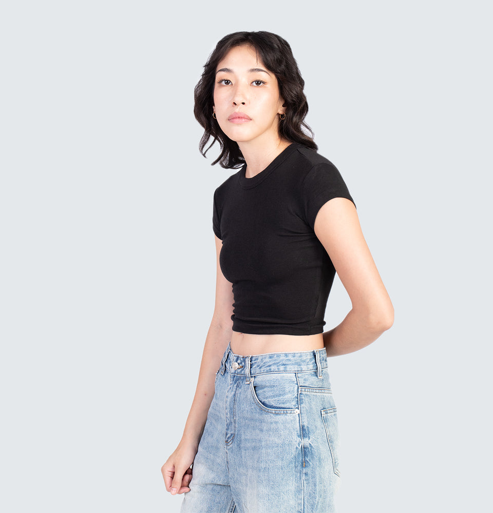 Cleo Black Short Sleeve Crop Top