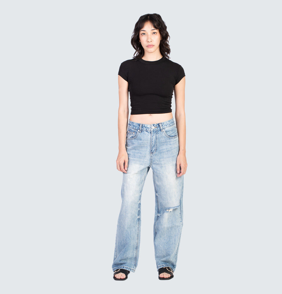 Cleo Black Short Sleeve Crop Top