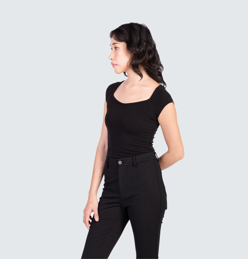 Square neck Short Sleeve Crop Top Black