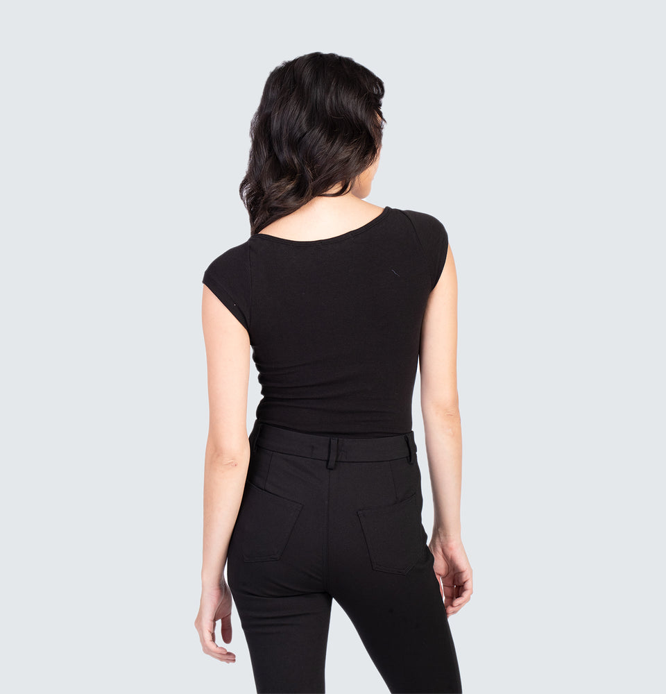 Square neck Short Sleeve Crop Top Black