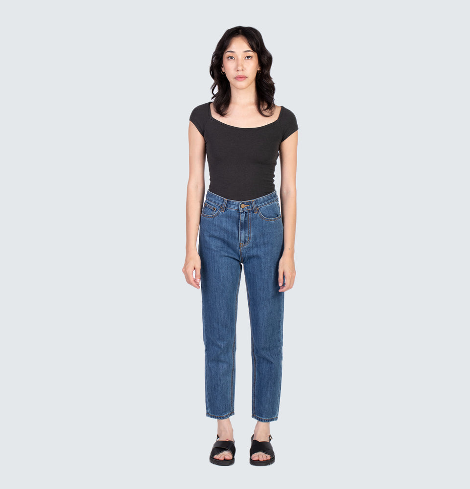 Square neck Short Sleeve Crop Top Dark Grey