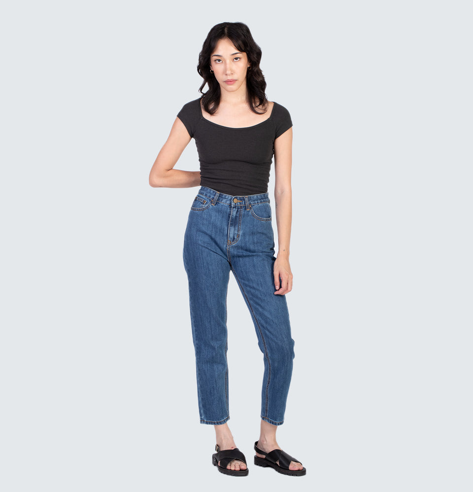Square neck Short Sleeve Crop Top Dark Grey