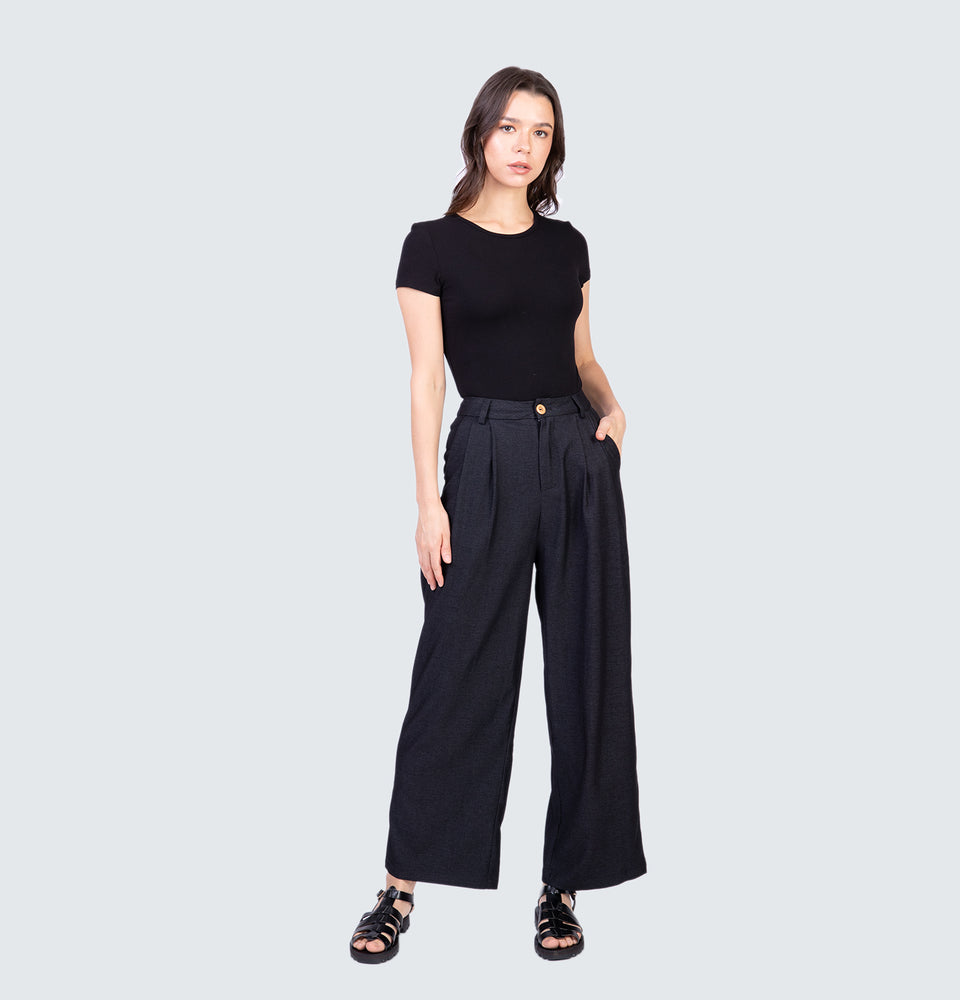 Talia Wide Leg Black Trousers