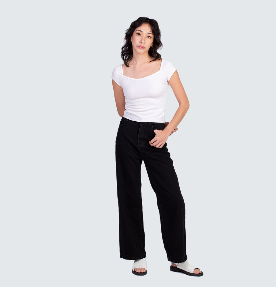 Square neck Short Sleeve Crop Top White