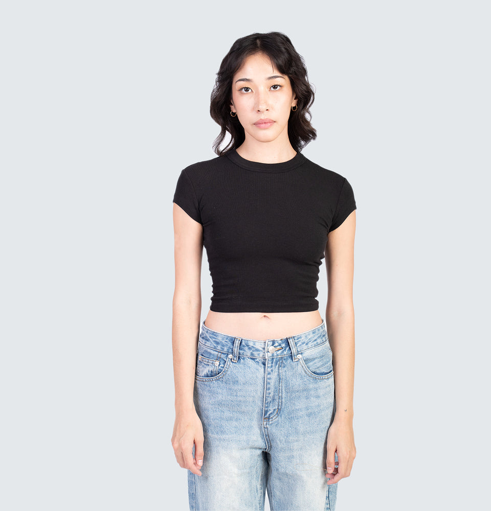 Cleo Black Short Sleeve Crop Top