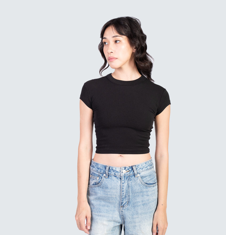 Cleo Black Short Sleeve Crop Top