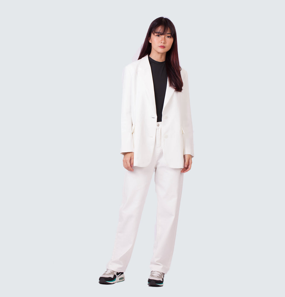 Sadie White Blazer with Shoulder Pads