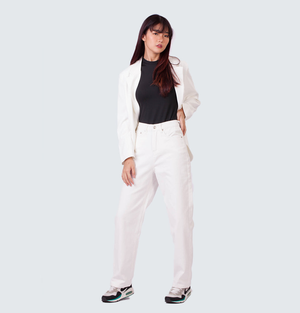 Sadie White Blazer with Shoulder Pads