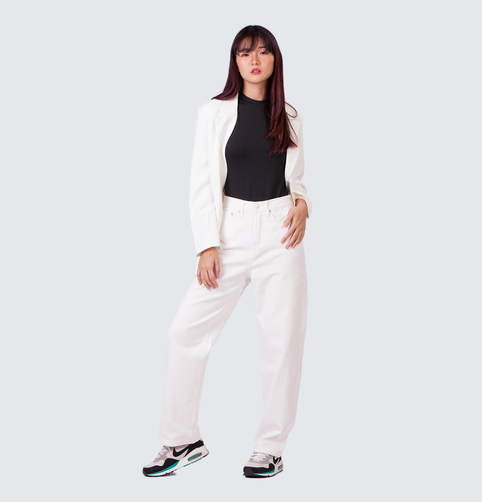 Sadie White Blazer with Shoulder Pads