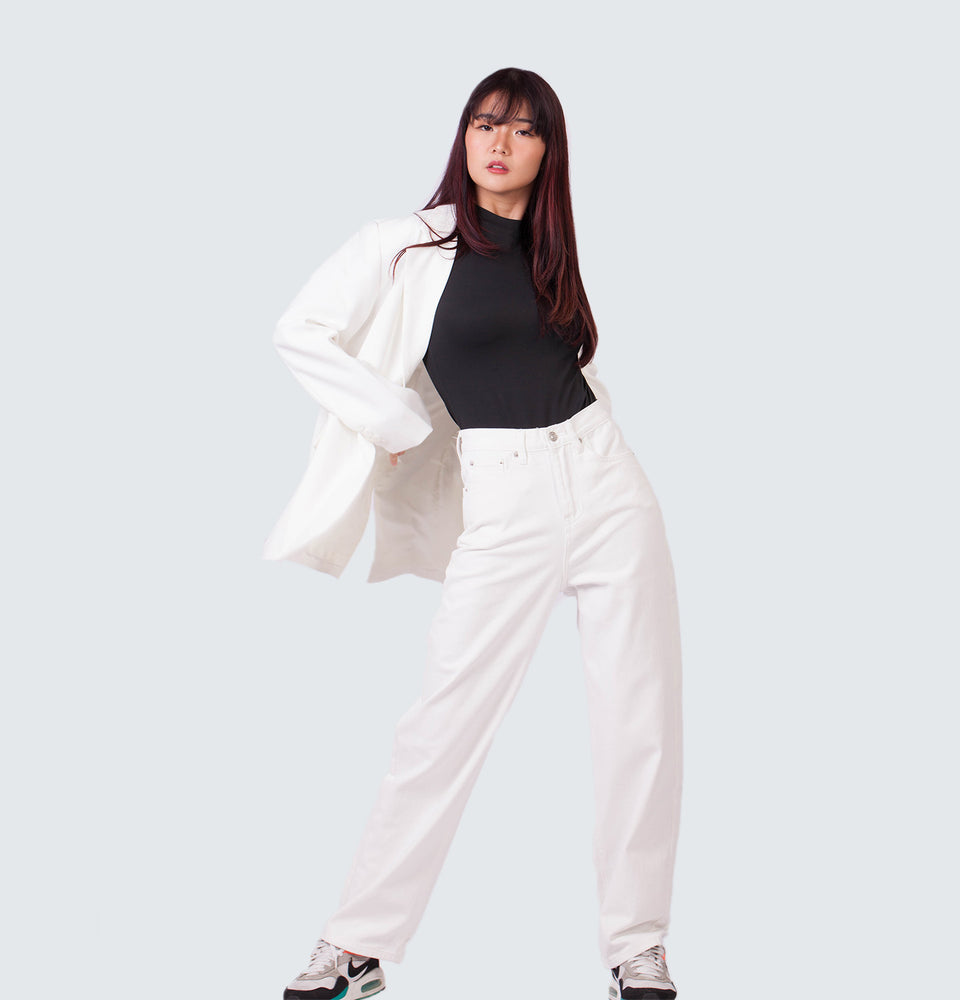 Sadie White Blazer with Shoulder Pads