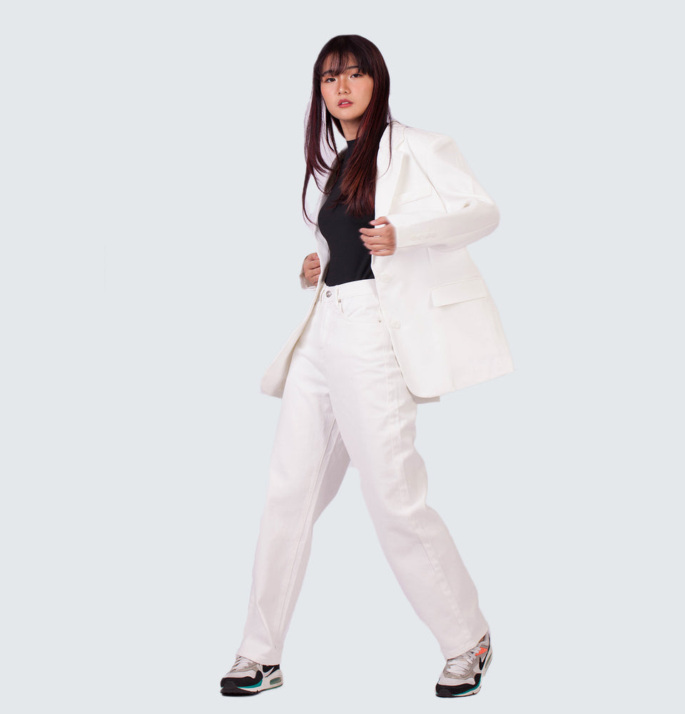 Sadie White Blazer with Shoulder Pads