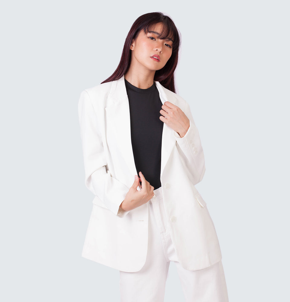 Sadie White Blazer with Shoulder Pads