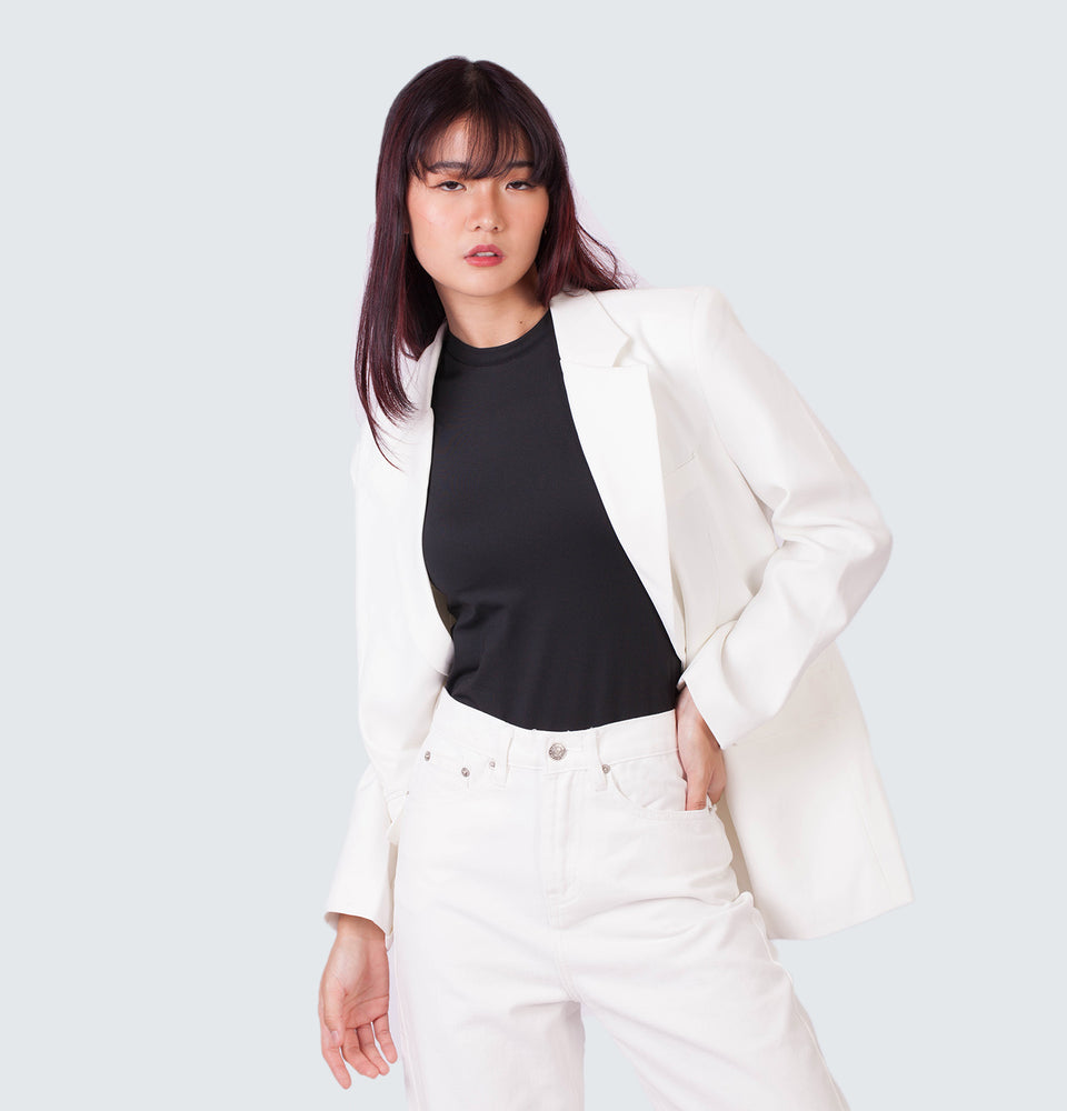 Sadie White Blazer with Shoulder Pads