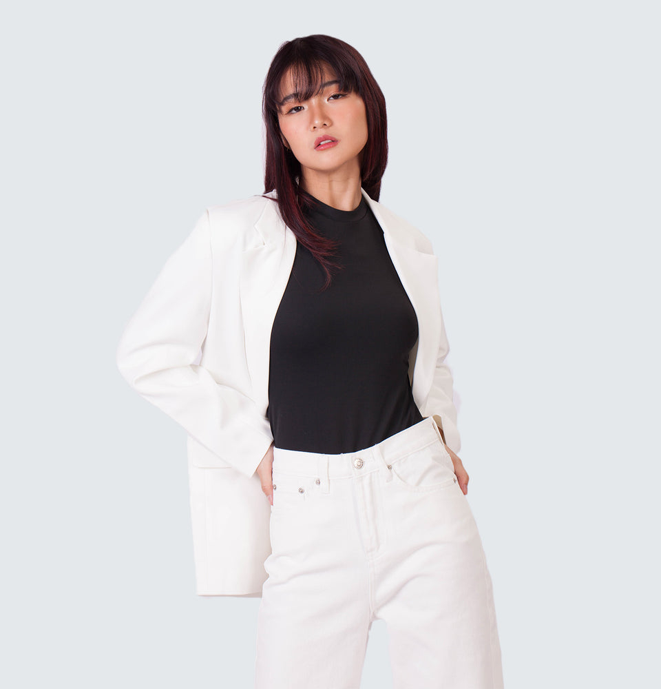 Sadie White Blazer with Shoulder Pads