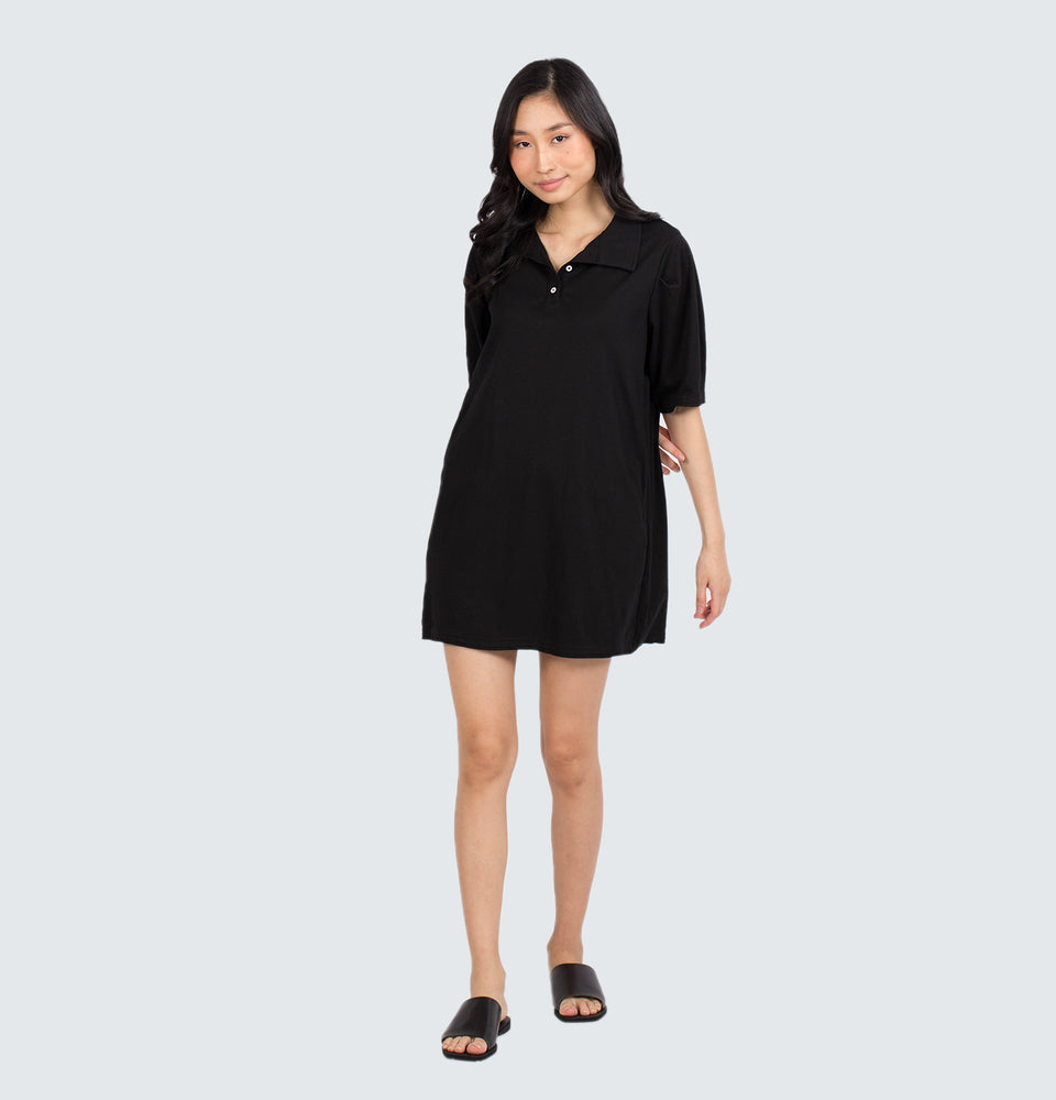 Shortsleeve Collared Dress with Side Pockets