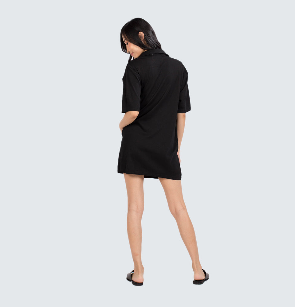 Shortsleeve Collared Dress with Side Pockets