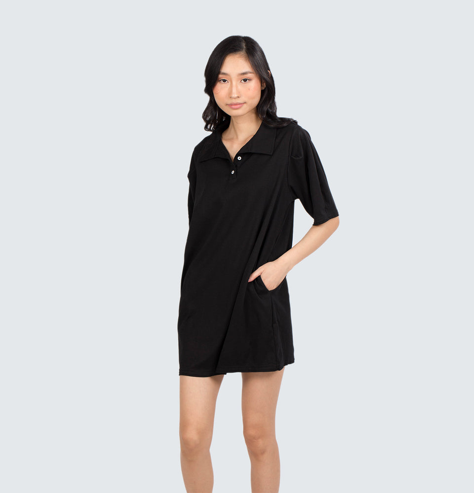 Shortsleeve Collared Dress with Side Pockets