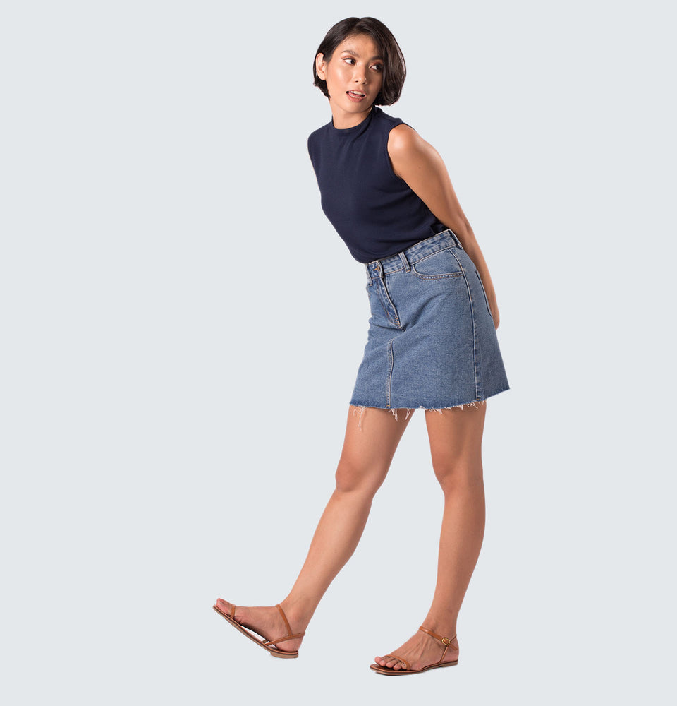 Cae Raw Hem Denim Skirt - Mantou Clothing