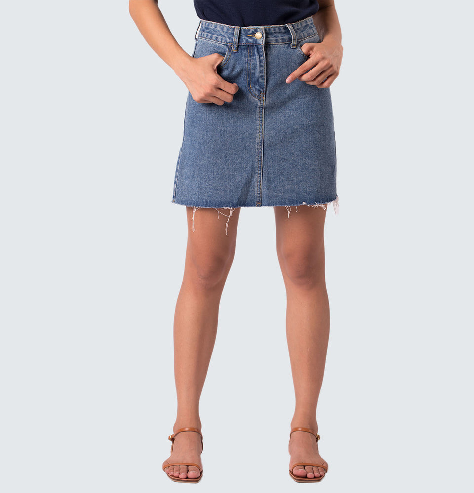 Cae Raw Hem Denim Skirt - Mantou Clothing