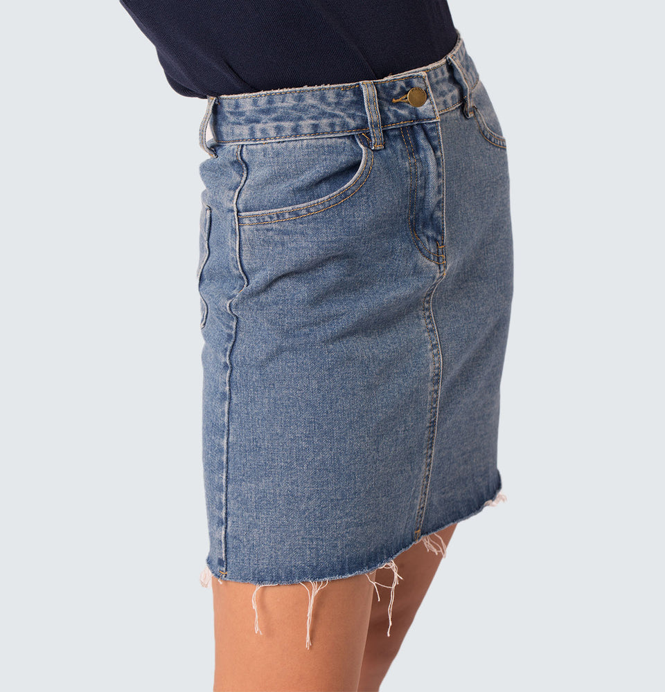 Cae Raw Hem Denim Skirt - Mantou Clothing