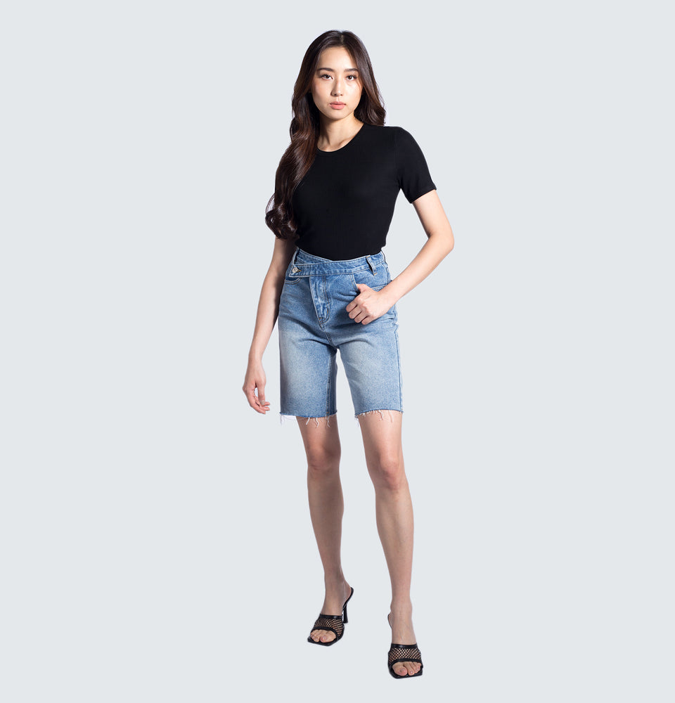 Crossed Denim Bermuda Shorts