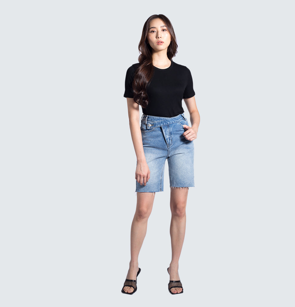 Crossed Denim Bermuda Shorts