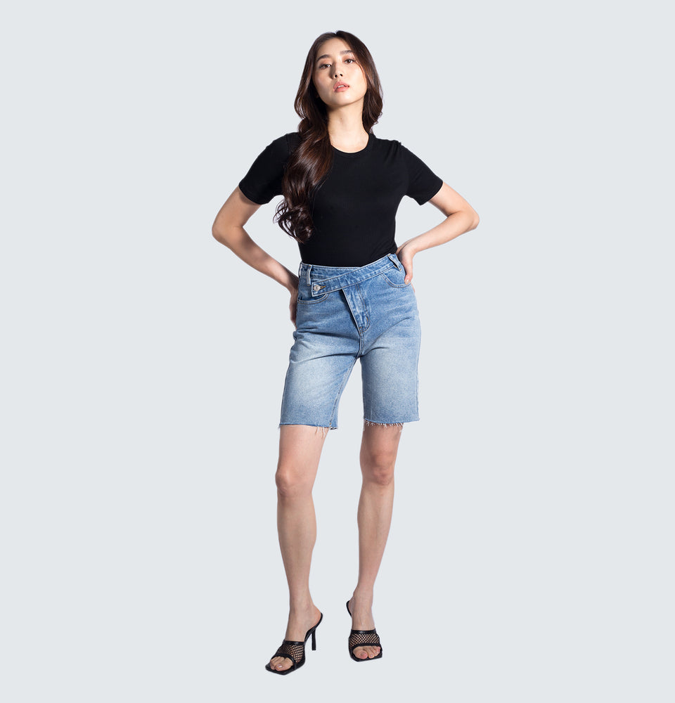 Crossed Denim Bermuda Shorts