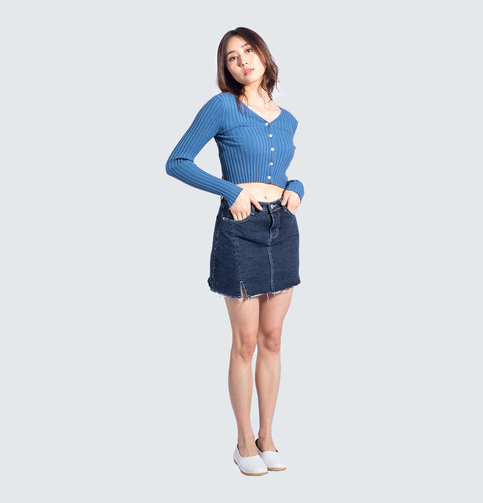 Denim Skort With Front Side Slit