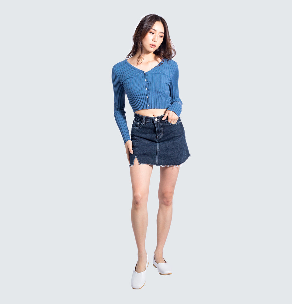 Denim Skort With Front Side Slit