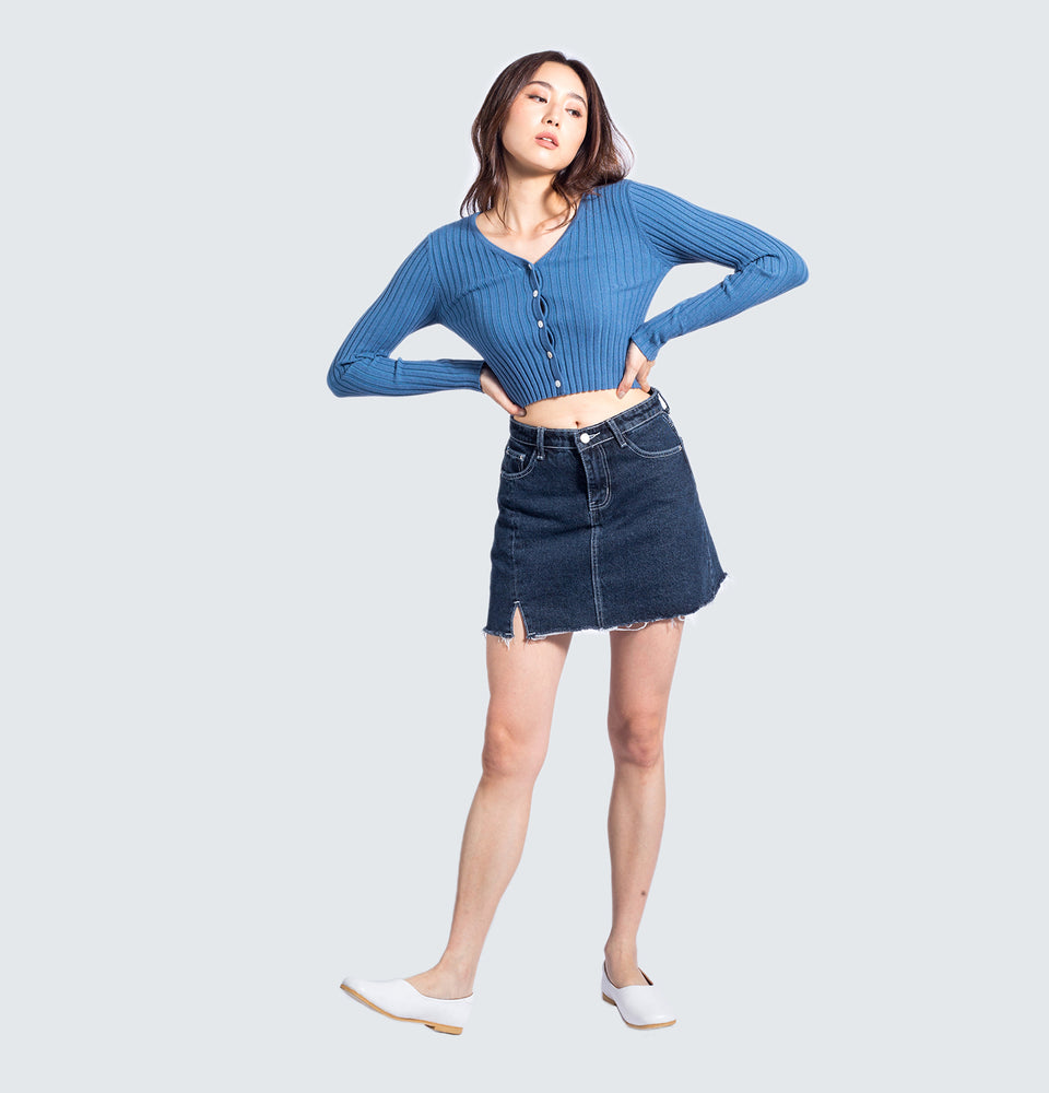 Denim Skort With Front Side Slit