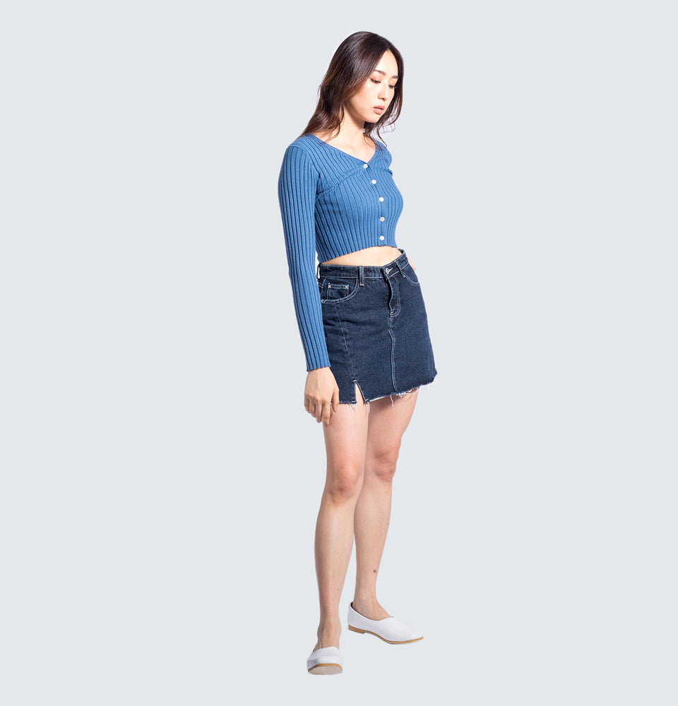 Denim Skort With Front Side Slit