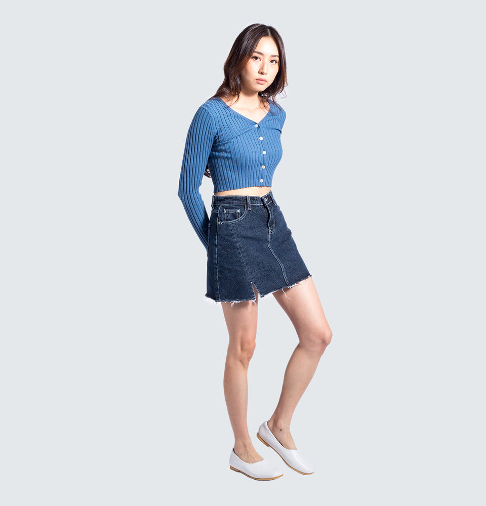Denim Skort With Front Side Slit