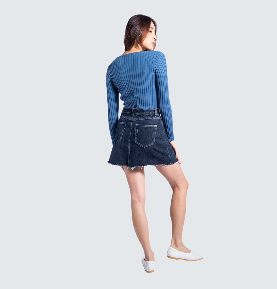 Denim Skort With Front Side Slit