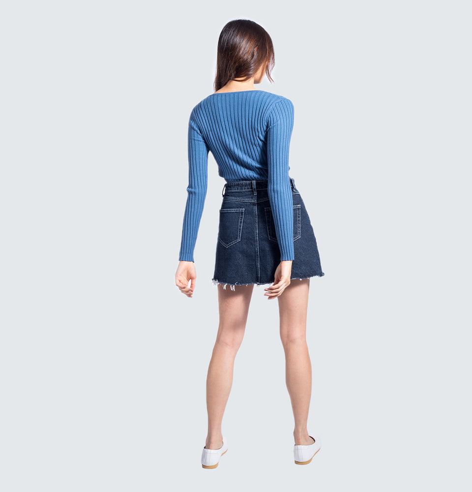 Denim Skort With Front Side Slit