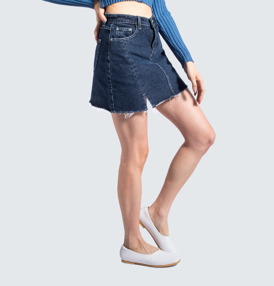 Denim Skort With Front Side Slit