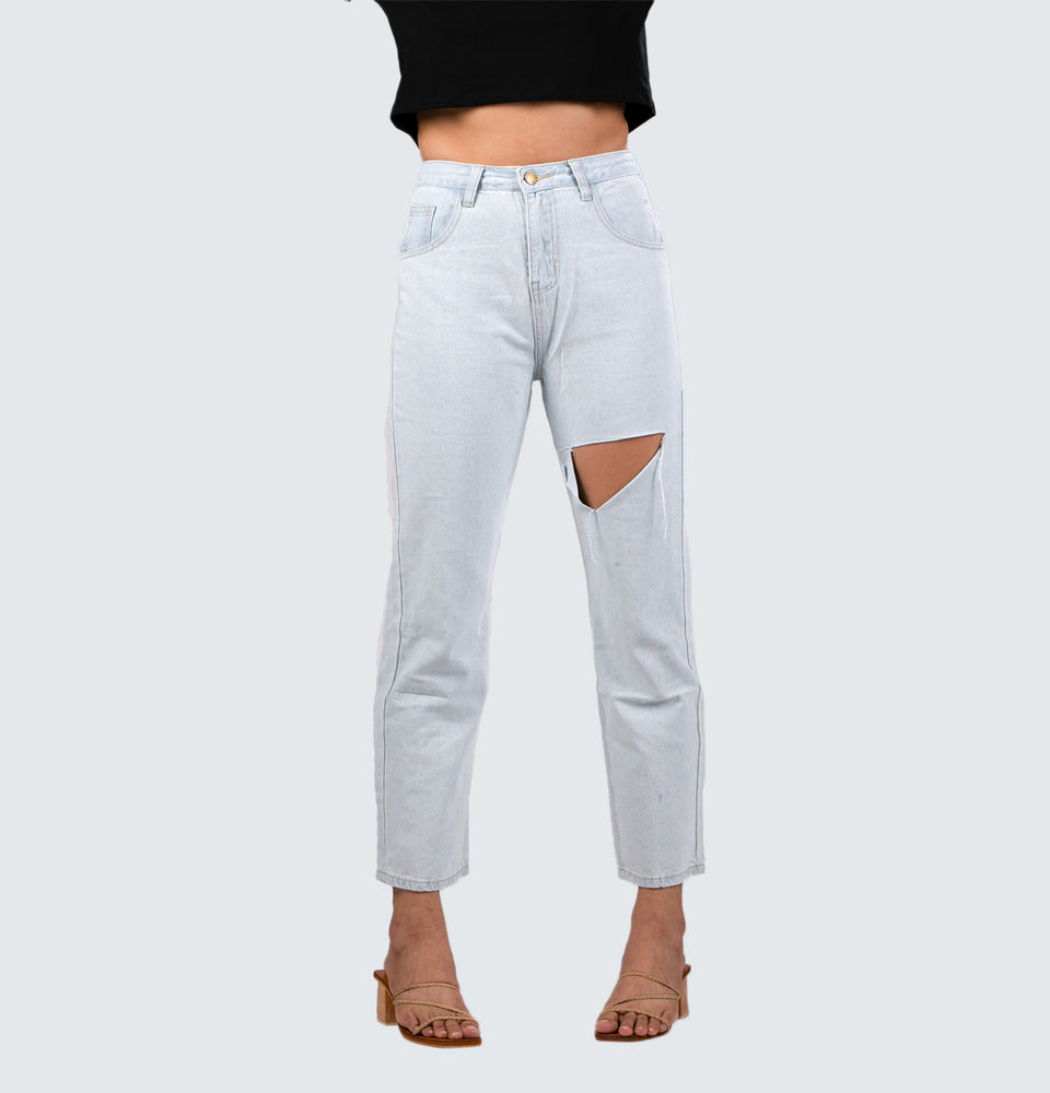 Straight Leg Ripped Jeans