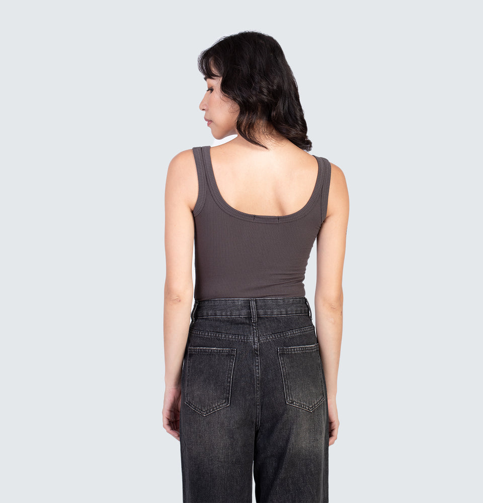 Shea Sleeveless Top with Pads Dark Grey