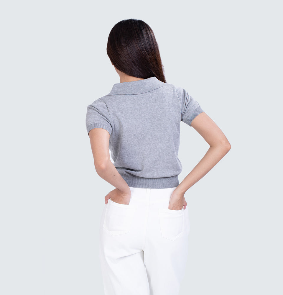 Gray Knitted Polo Top