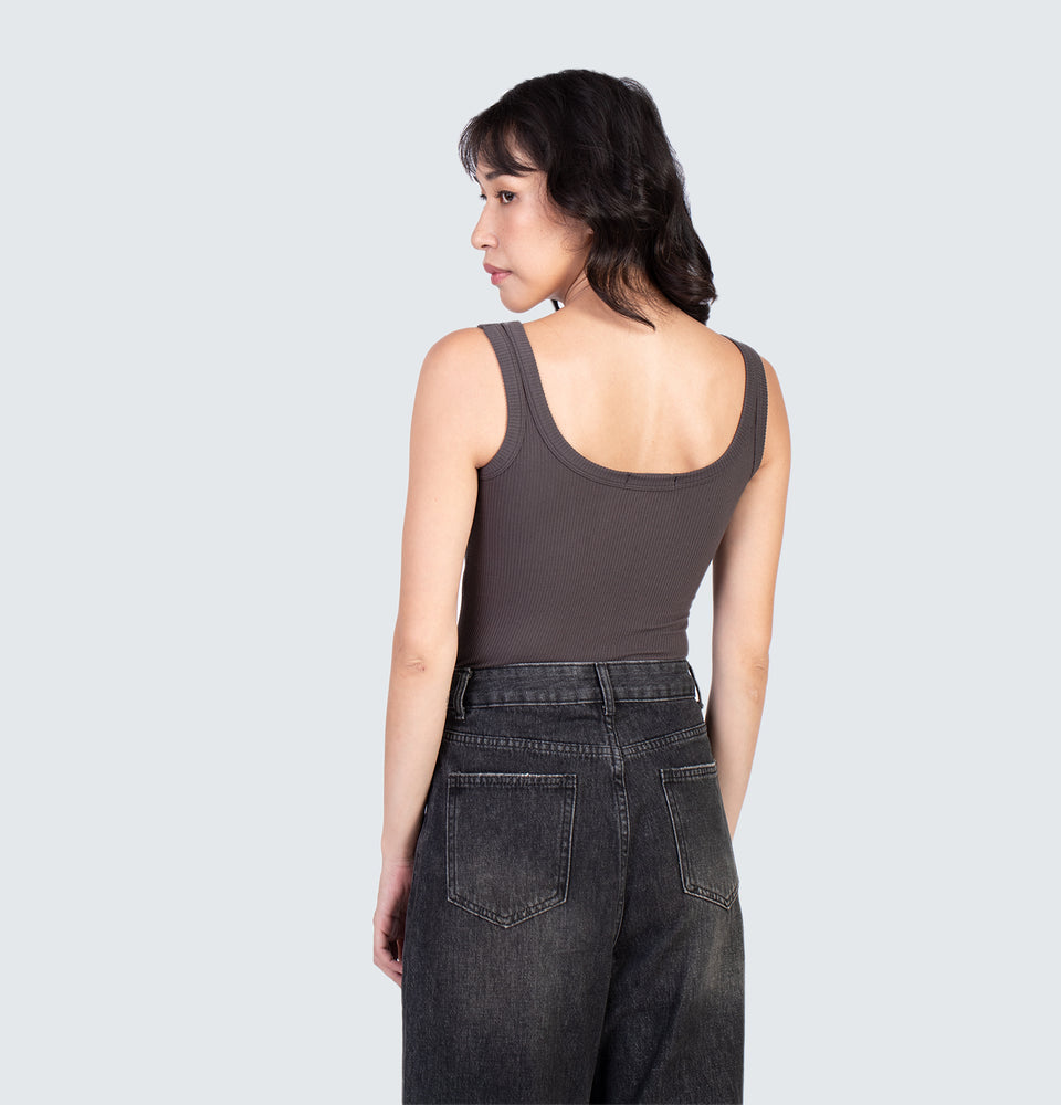 Shea Sleeveless Top with Pads Dark Grey