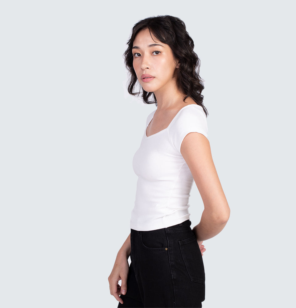 Square neck Short Sleeve Crop Top White