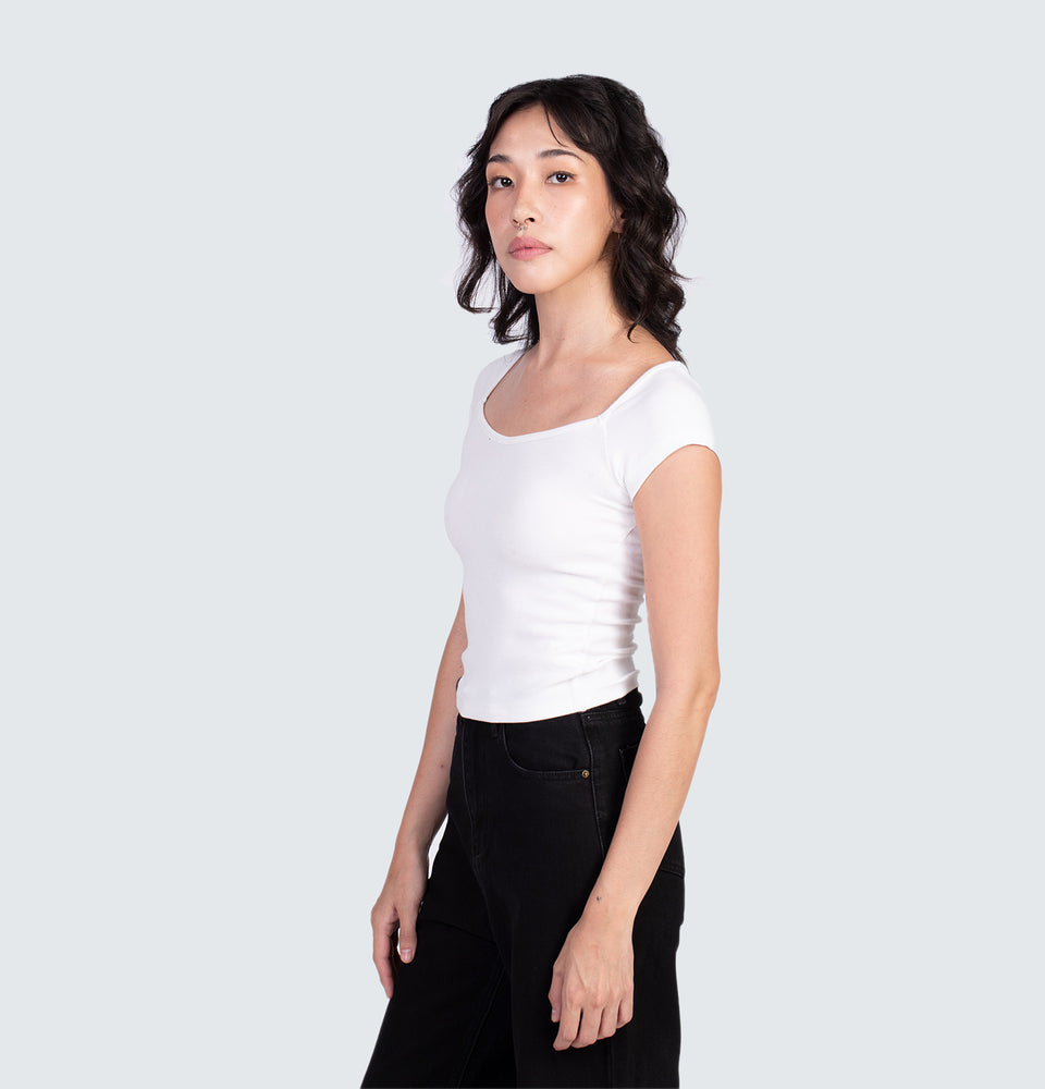 Square neck Short Sleeve Crop Top White