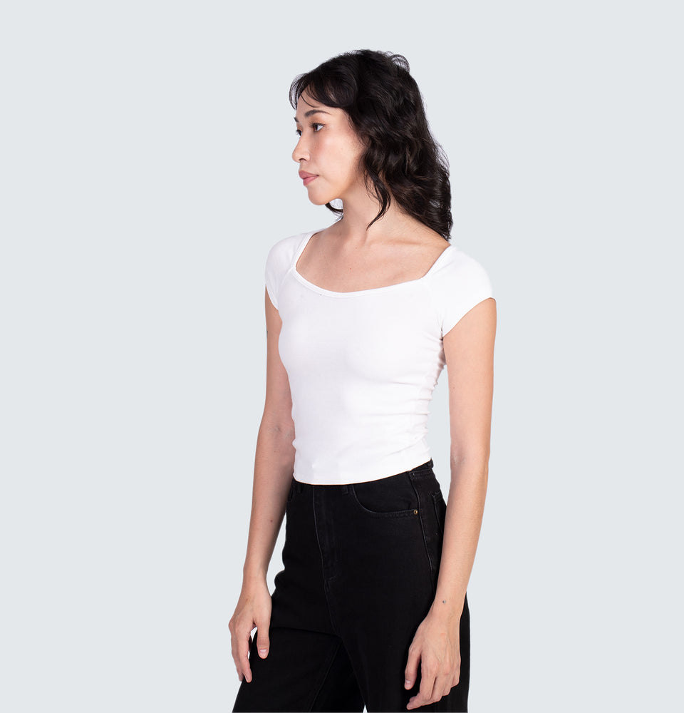 Square neck Short Sleeve Crop Top White