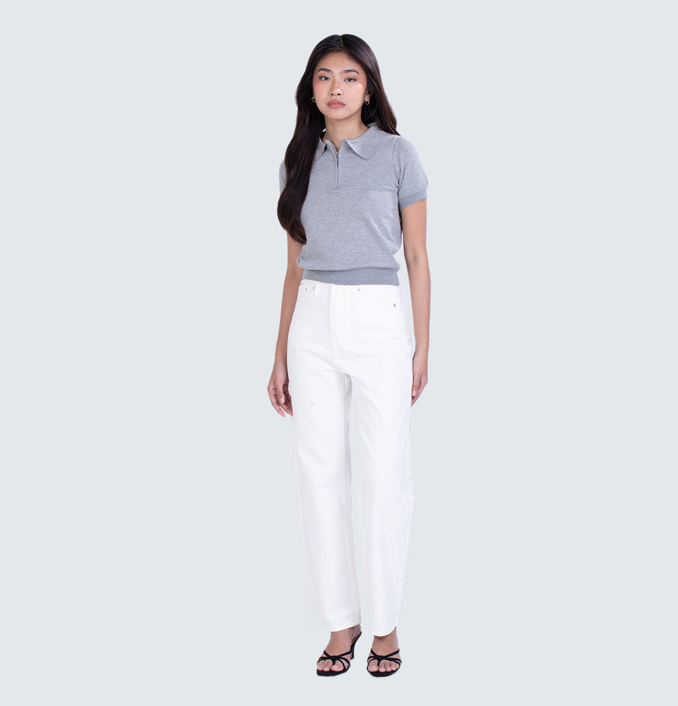 Gray Knitted Polo Top