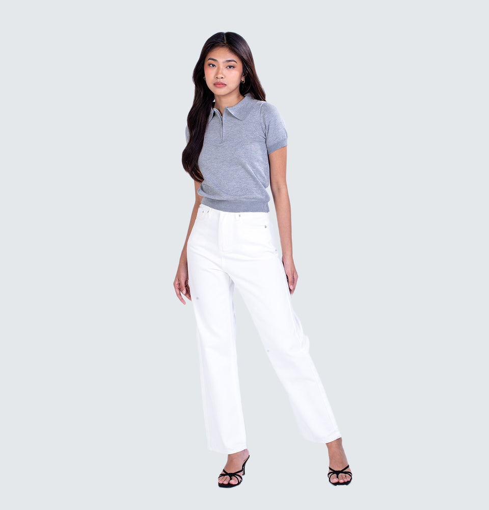 Gray Knitted Polo Top
