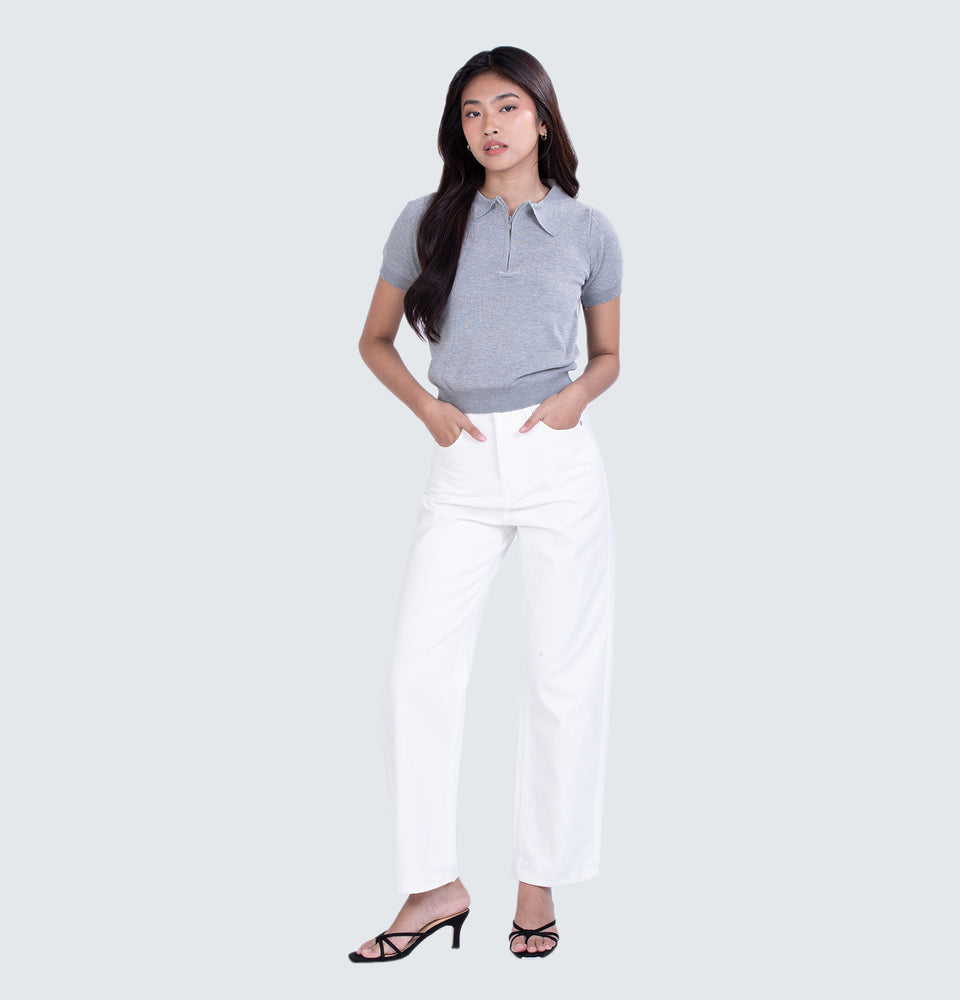Gray Knitted Polo Top