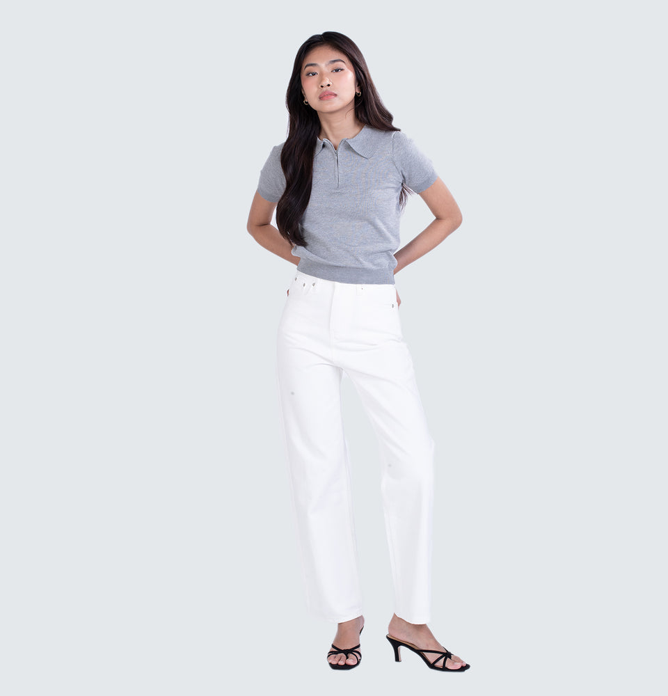 Gray Knitted Polo Top