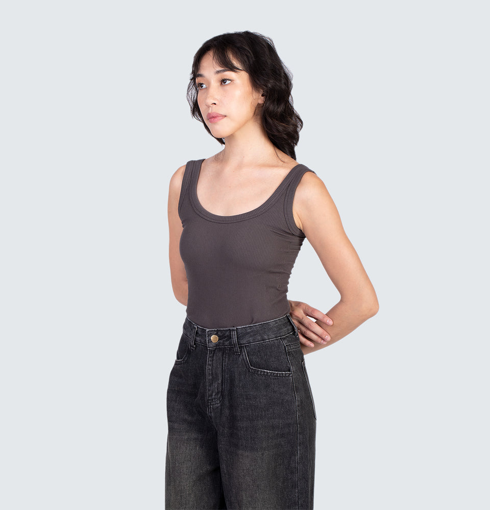 Shea Sleeveless Top with Pads Dark Grey