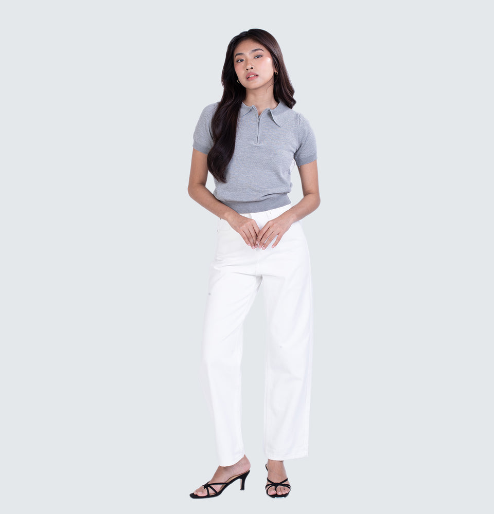 Gray Knitted Polo Top